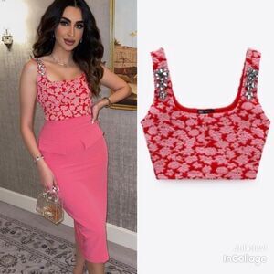 Zara Floral Printed Pink Jewel Cropped Top